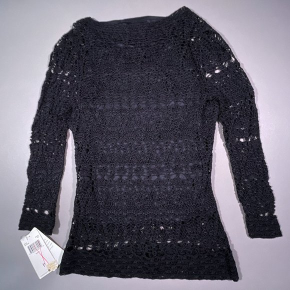 Dana Buchman Hand Crocheted Black Top‎ Size Petite - Picture 12 of 13